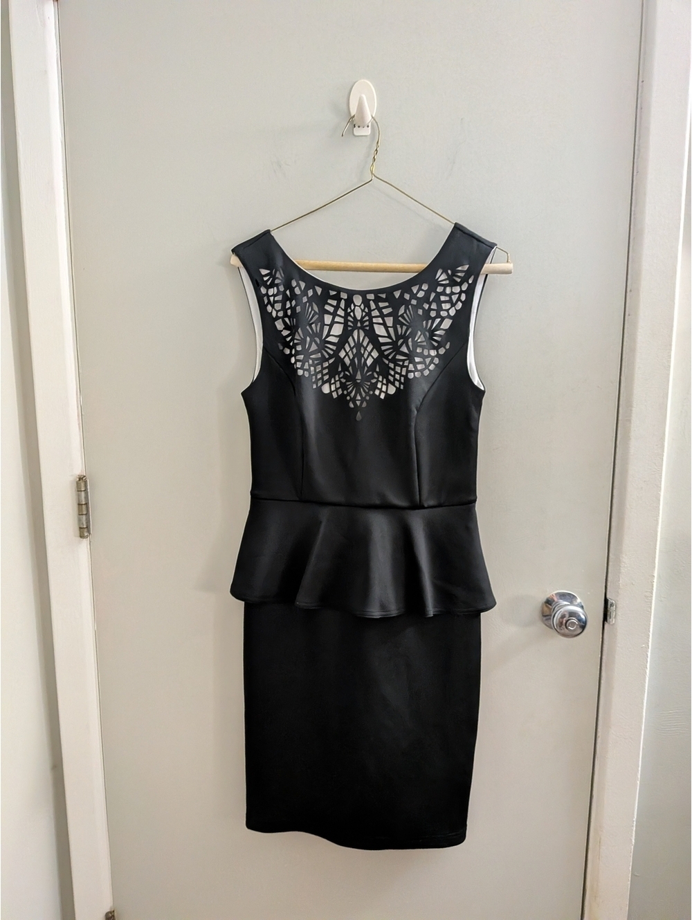 Spense Black Laser Cut Peplum Sheath Dress - Whimsigoth Goth Edgy Editorial LBD